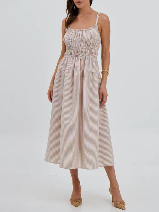 Hazel Blues® |  Striped Smocked Bodice Midi Dress