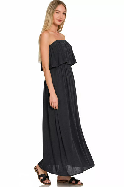 Hazel Blues® |  Zenana Woven Crinkle Strapless Maxi Dress