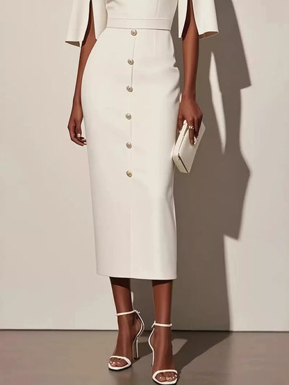 Hazel Blues® |  Slit Sleeve Midi Dress with Decorative Button