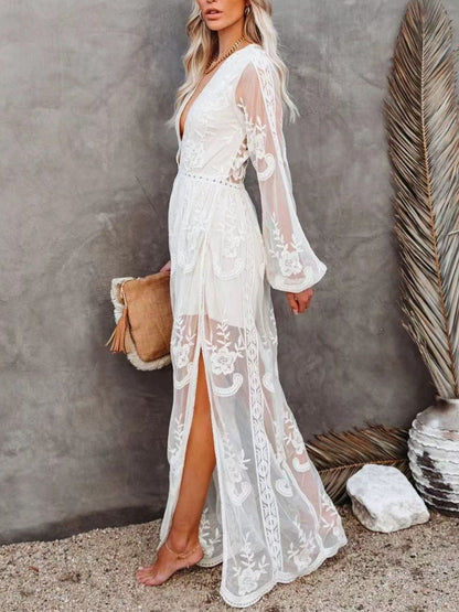 Hazel Blues® |  Floral Lace Slit Maxi Dress