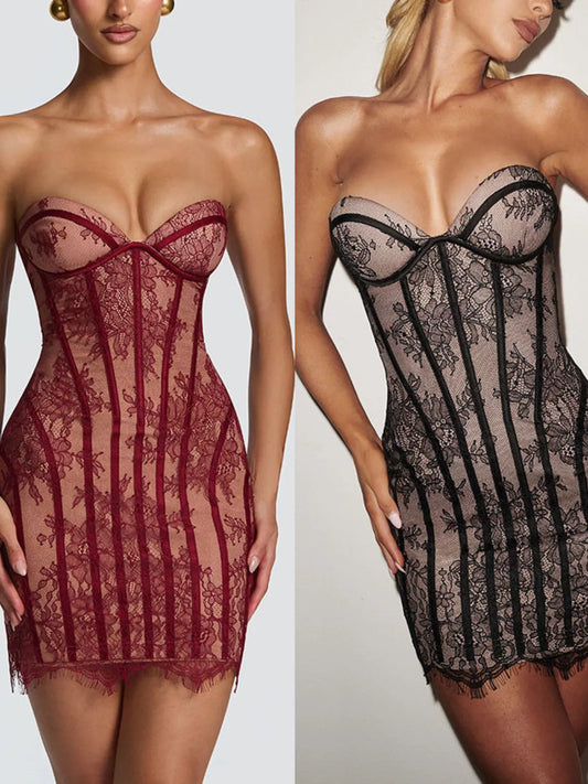 Hazel Blues® |  Lace Detail Tube Mini Dress