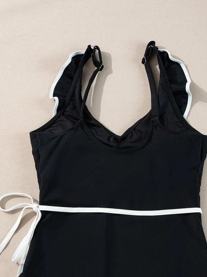 Hazel Blues® | Ruffle Trim V-Neck One-Piece Swimsuit