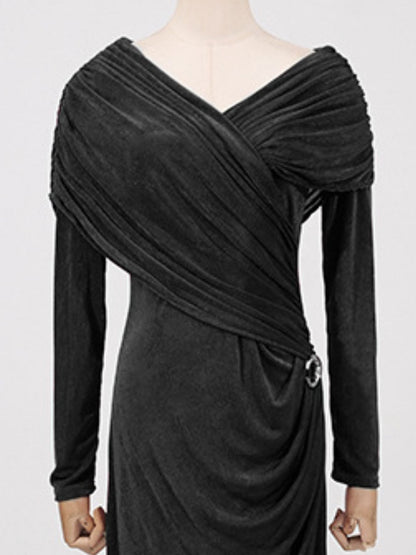Hazel Blues® |  Ruched Draped Long Sleeve Maxi Dress