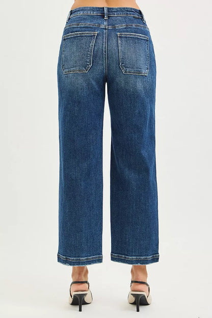 Hazel Blues® |  RISEN Slouchy Cropped Baggy Jeans with Front Patch Pocket