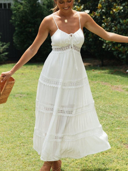 Hazel Blues® |  Lace Trimmed Tiered Midi Cami Dress