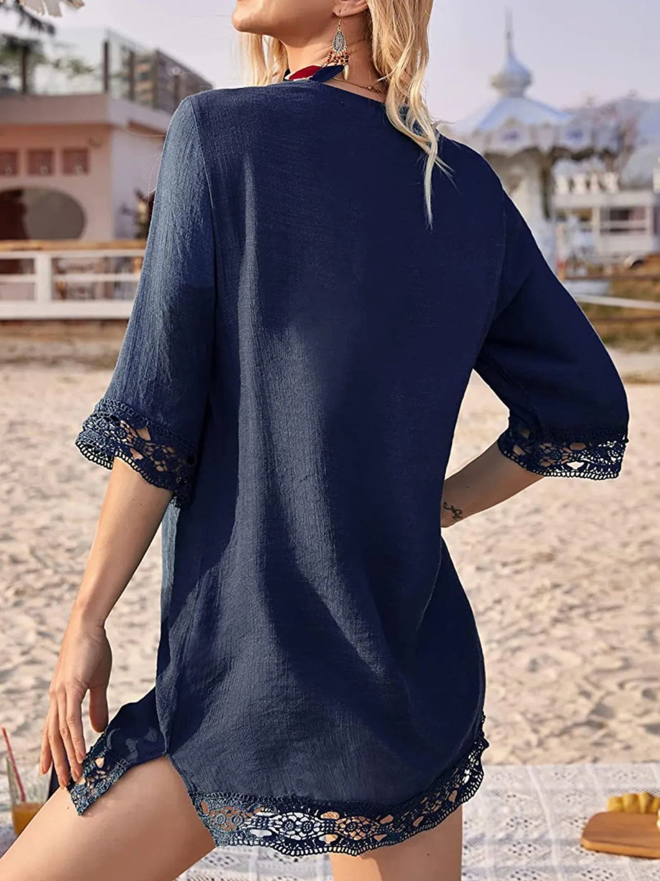 Hazel Blues® | Lace Trim V-Neck Cover-Up
