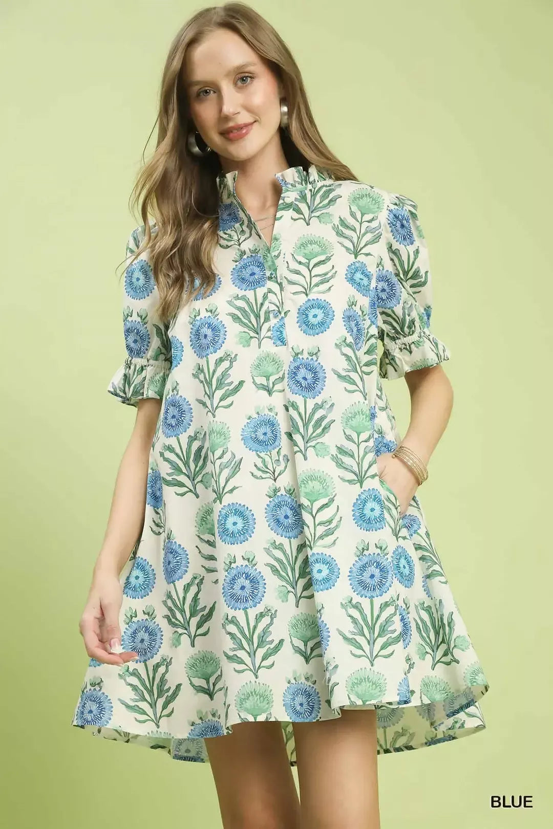 Hazel Blues® |  Umgee Floral Puff Sleeve Babydoll Dress with Side Pockets