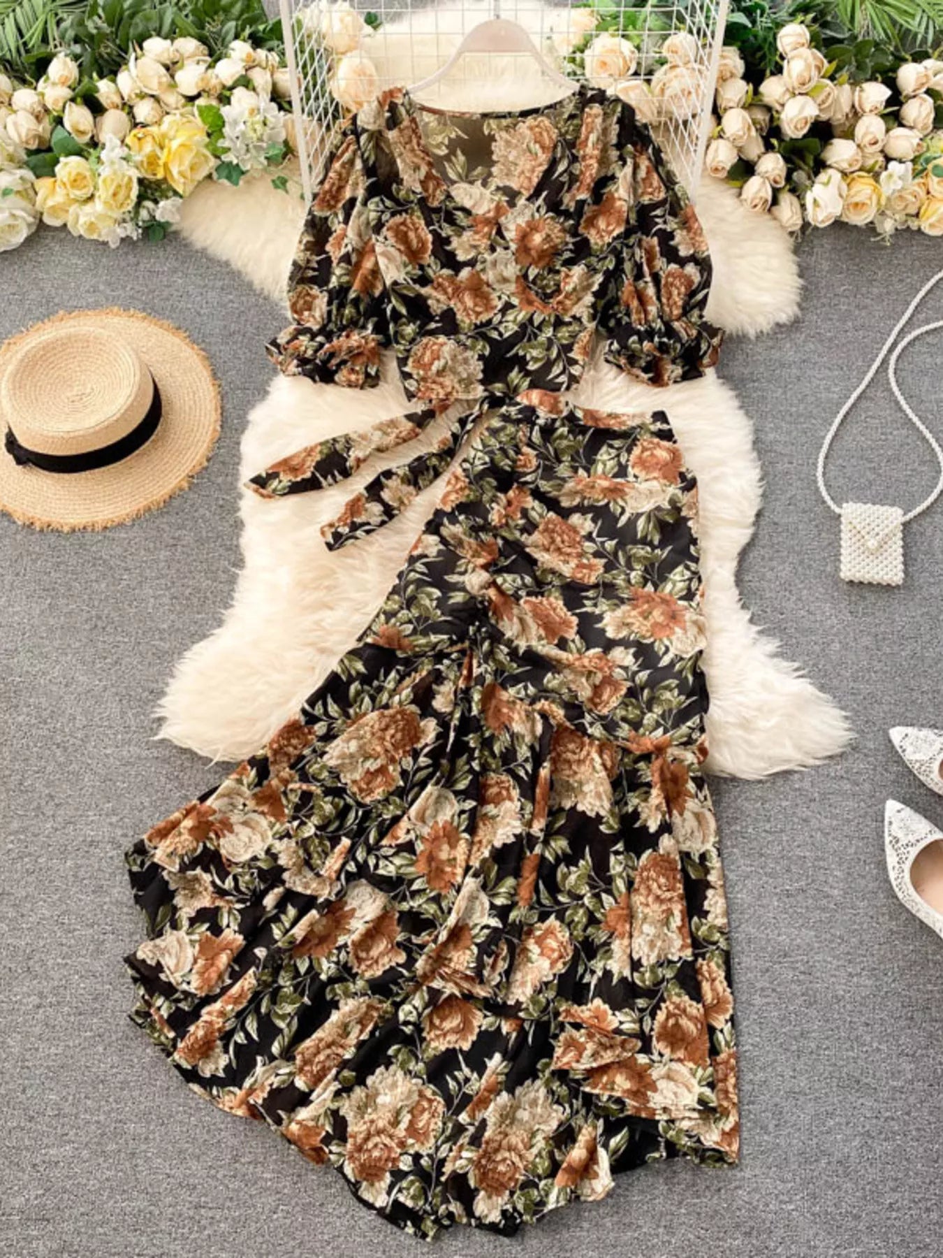 Hazel Blues® |  Floral Print Crop Top and Skirt Set