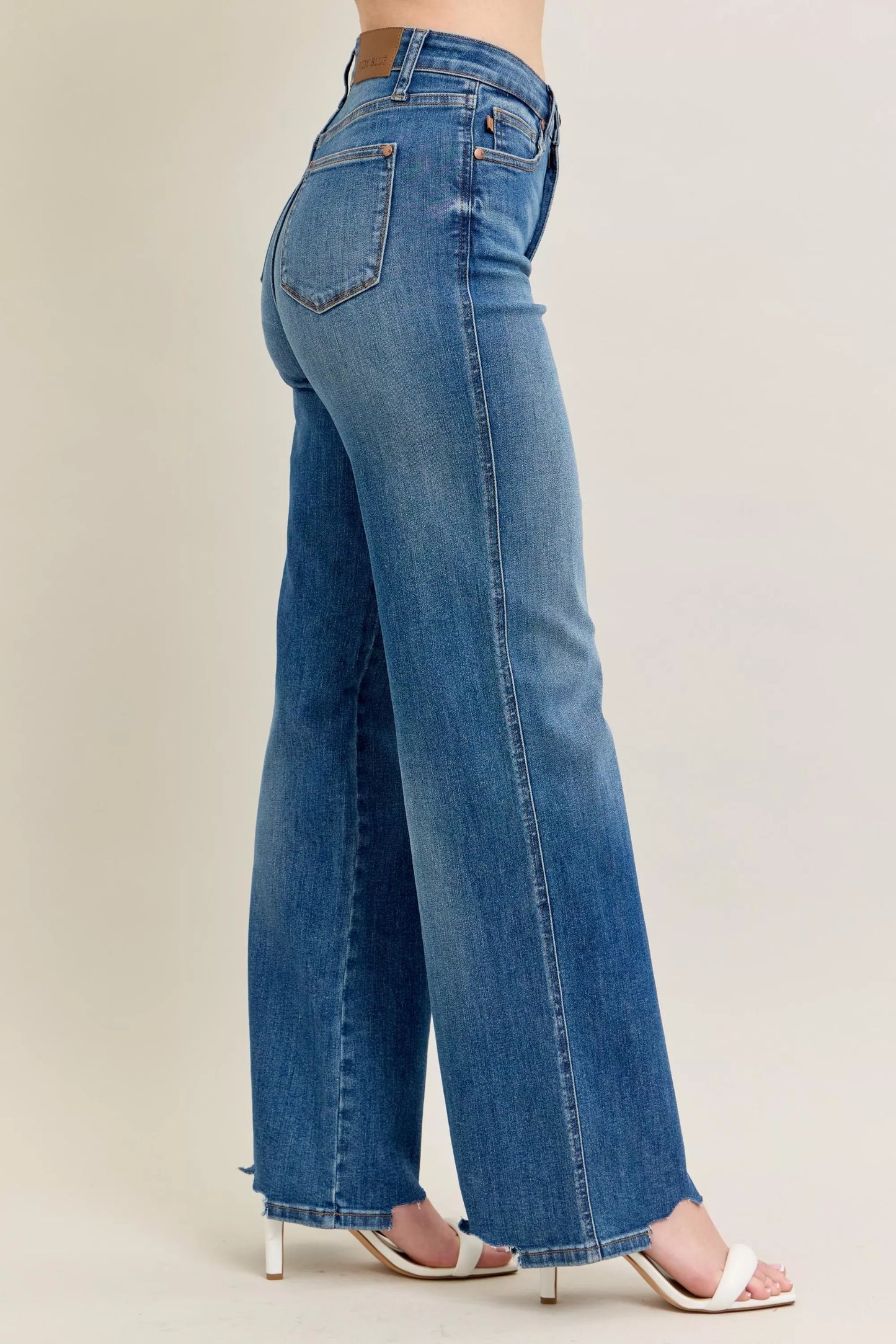 Hazel Blues® | Judy Blue High Waist Tummy Control Chew Hem Destroy Wide Jeans