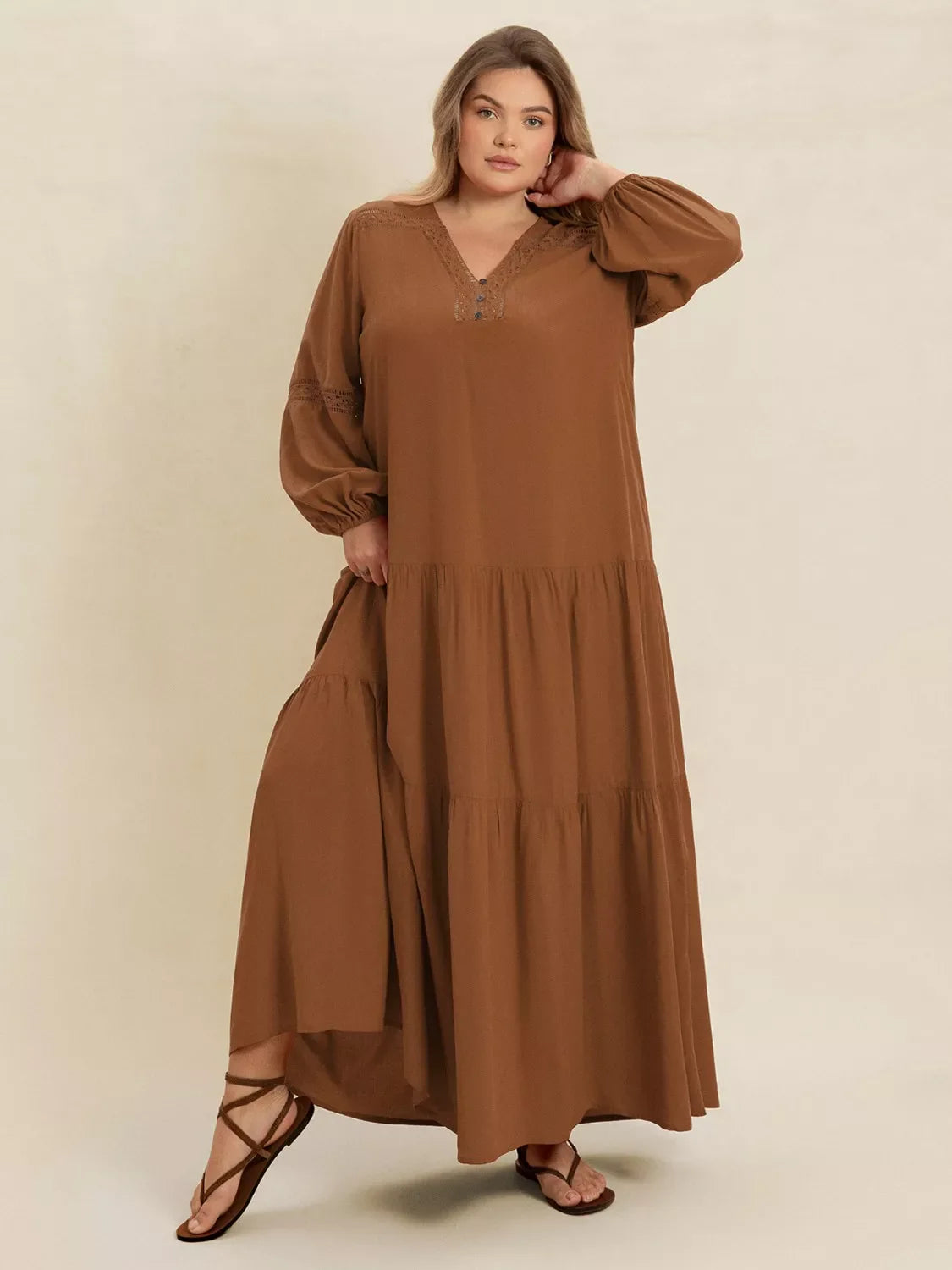 Hazel Blues® | Bohemian Tiered Maxi Dress with Balloon Sleeves