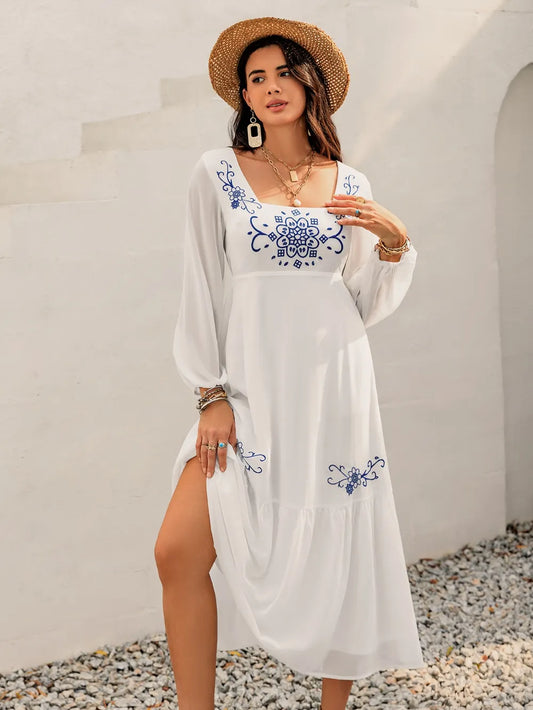 Hazel Blues® |  Printed Square Neck Balloon Sleeve Dress
