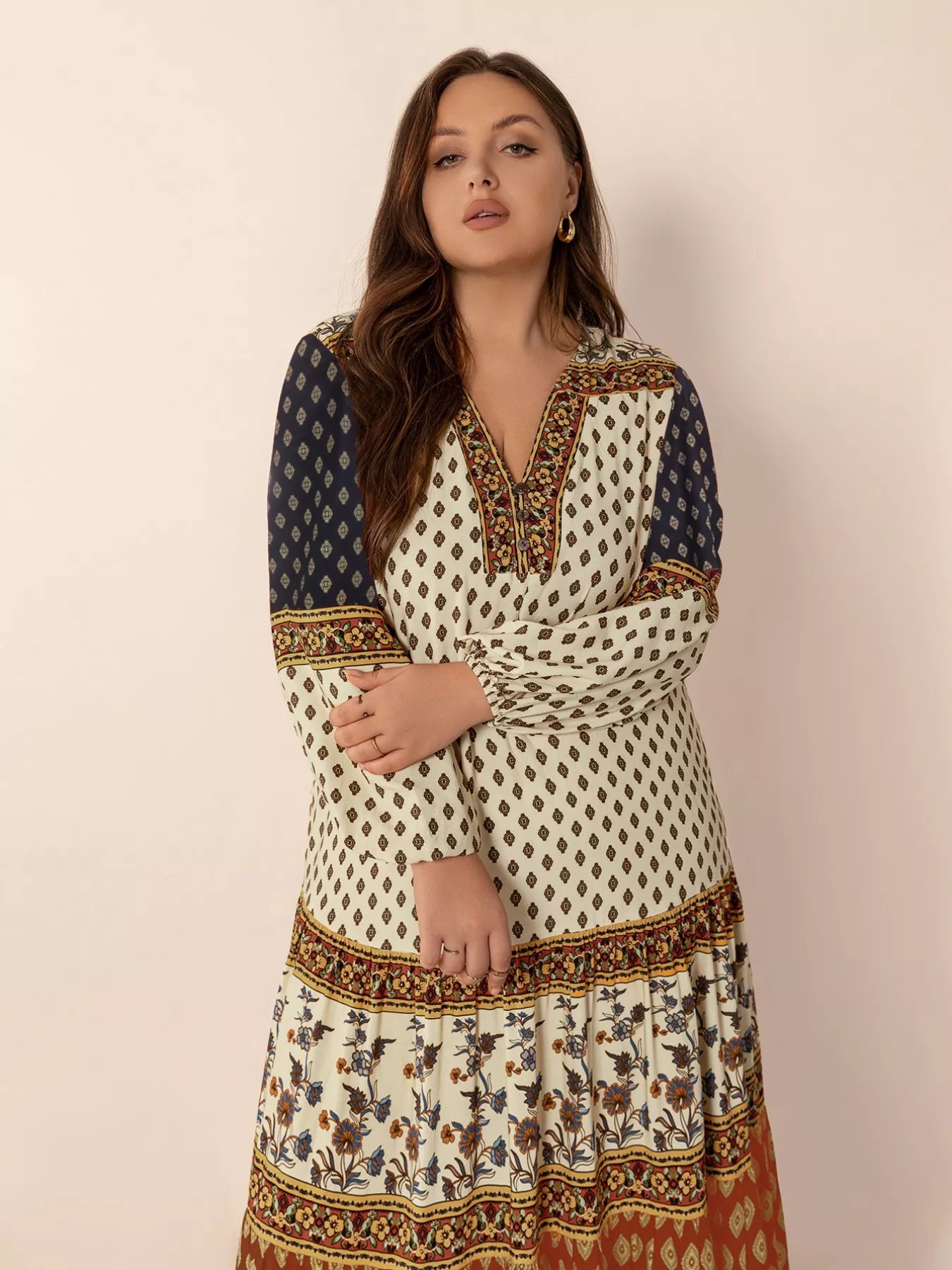 Hazel Blues® | Notched Balloon Sleeve Maxi Dress
