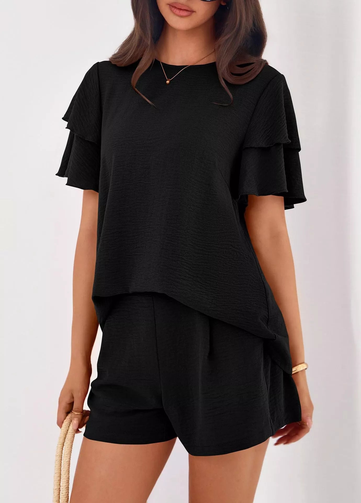 Hazel Blues® |  Ruffle Sleeve Top and Shorts Two-Piece Set