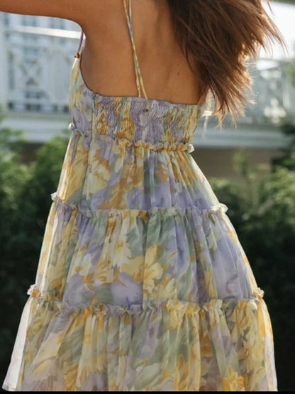 Hazel Blues® |  Printed Tie-Strap Tiered Mini Dress