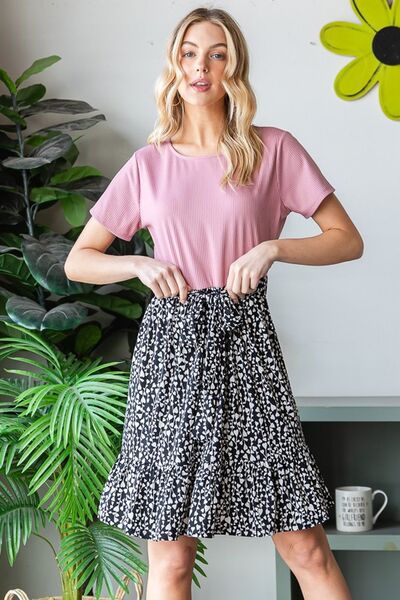 Hazel Blues® | Heimish Short Sleeve Solid And Animal Print Mini Dress
