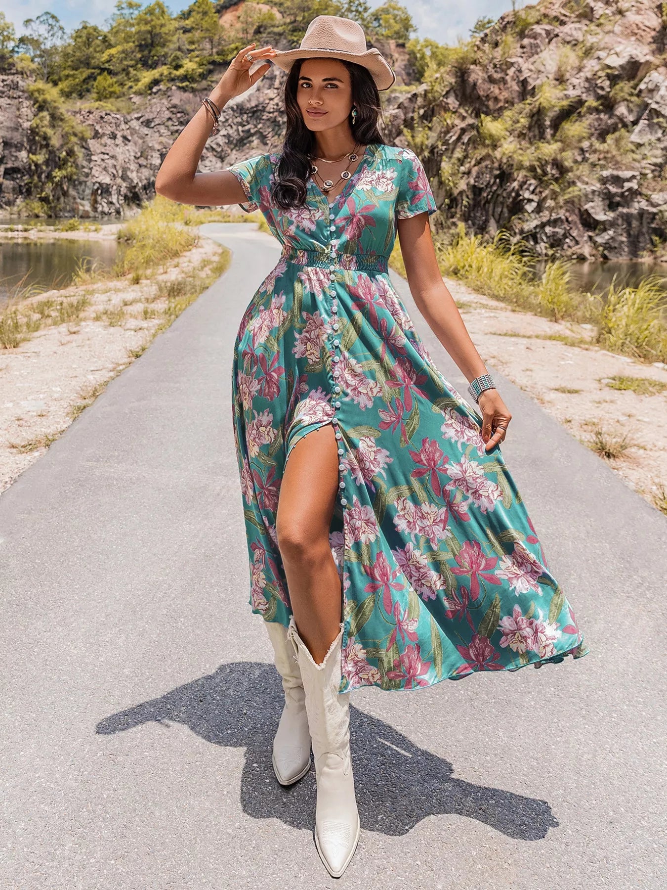 Hazel Blues® |  Floral Print Short Sleeve Dress