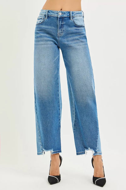Hazel Blues® | RISEN Slouchy Cropped Barrel Jeans with Contrast Wash