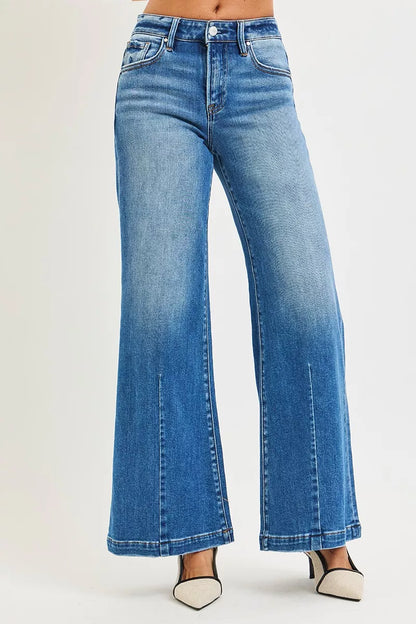 Hazel Blues® | RISEN Mid Rise Wide Leg Jeans with Flared Look