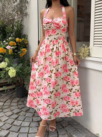 Hazel Blues® |  Floral Print Halter Neck Midi Dress