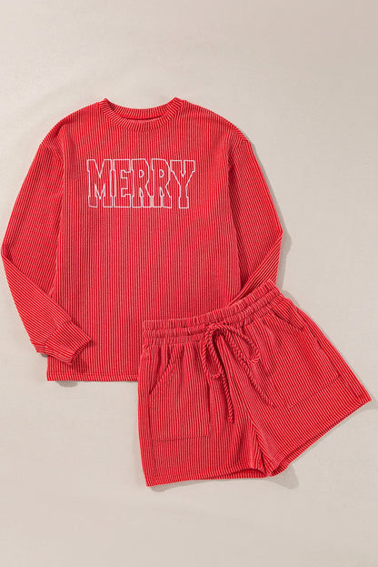 Hazel Blues® |  MERRY Round Neck Long Sleeve Top and Shorts Lounge Set