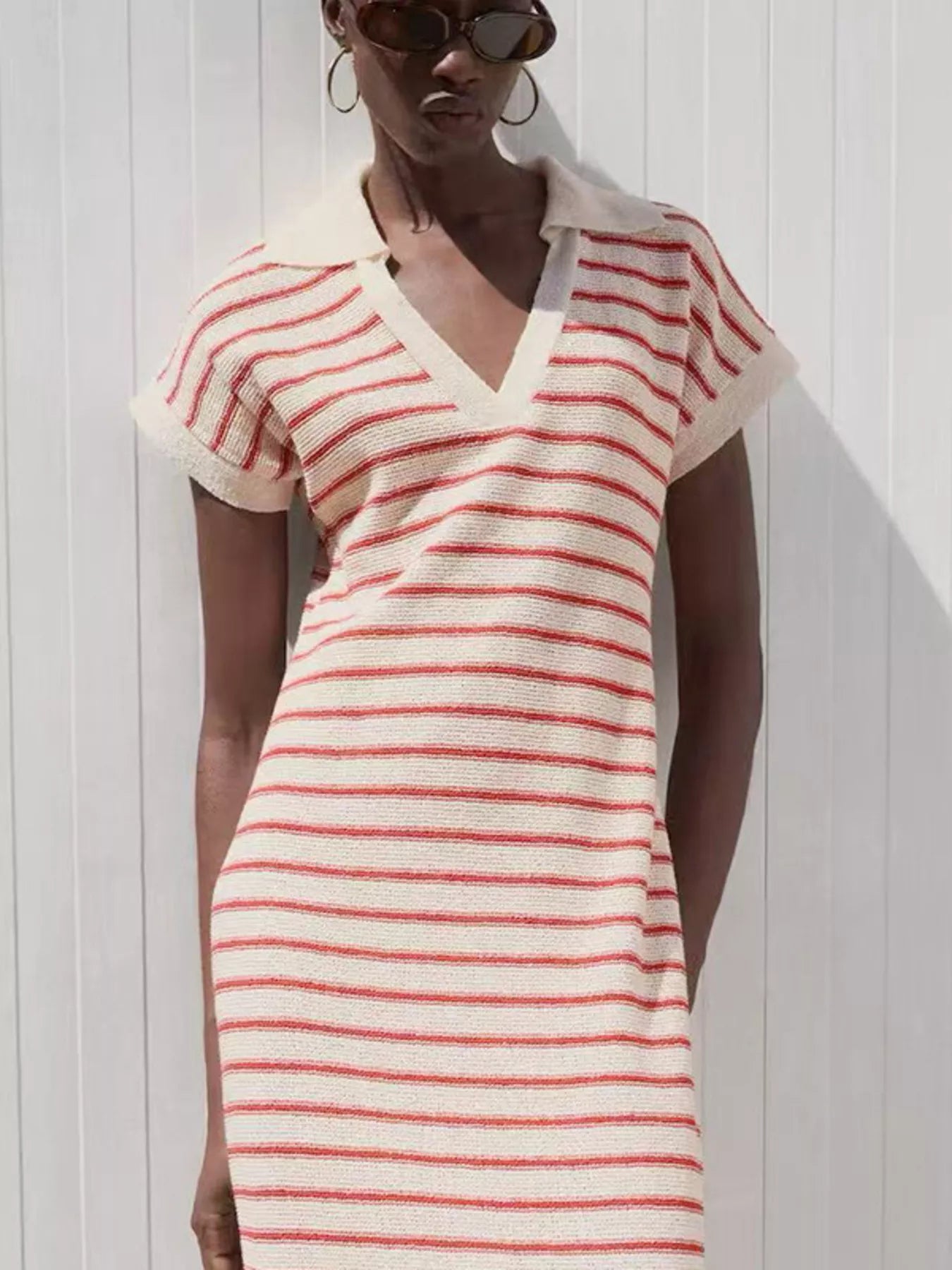 Hazel Blues® |  Striped Slit Short Sleeve Maxi Dress