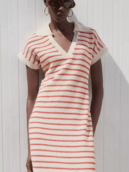 Hazel Blues® |  Striped Slit Short Sleeve Maxi Dress