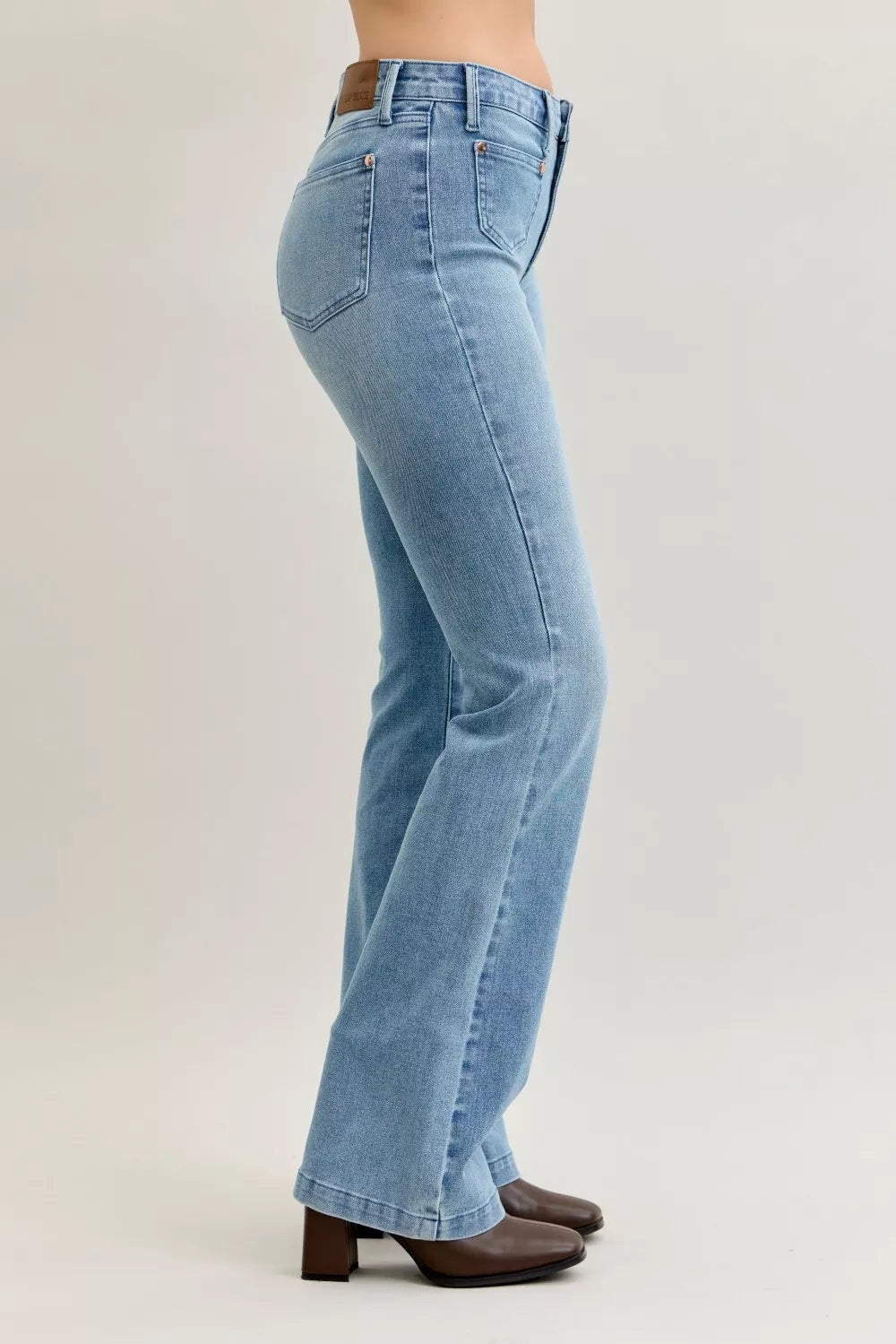 Hazel Blues® | Judy Blue Mid Rise Bootcut Jeans with Contrast Wash & Front Patch Pockets