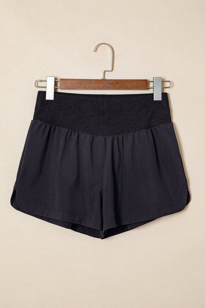 Hazel Blues® |  White Solid Color Ribbed Patchwork High Waist Athletic Shorts
