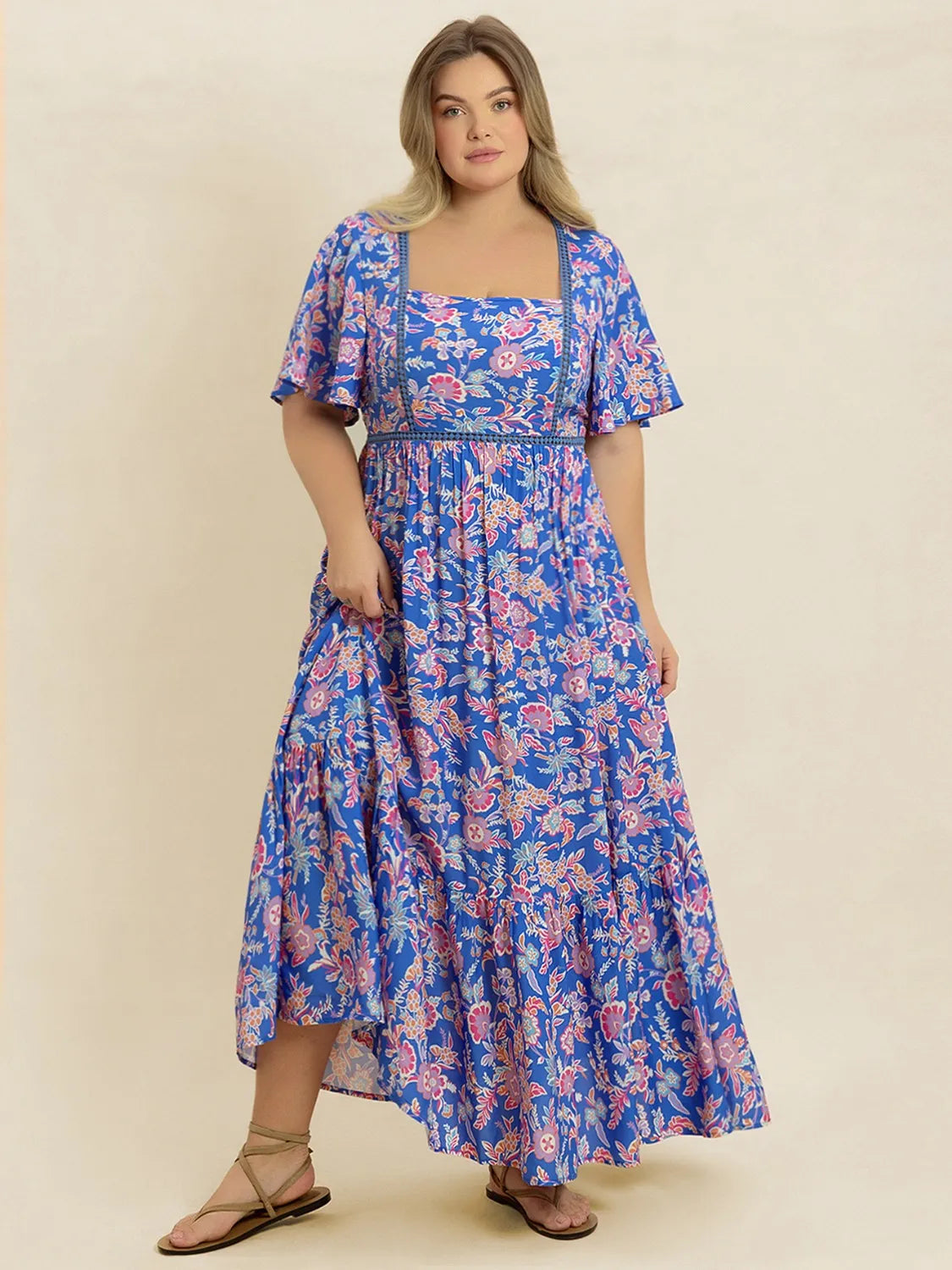 Hazel Blues® | Ruched Printed Short Sleeve Dress