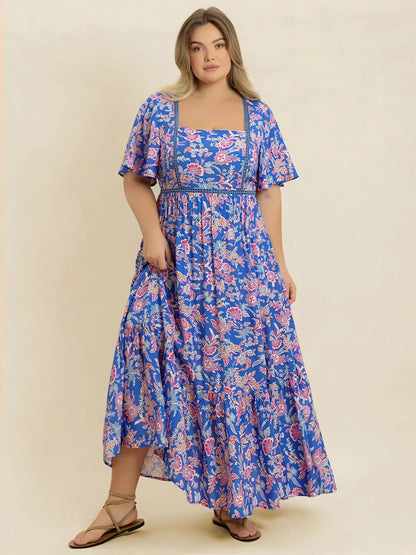 Hazel Blues® | Ruched Printed Short Sleeve Dress