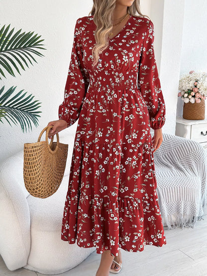 Hazel Blues® |  Floral Print Long Sleeve V-Neck Midi Dress