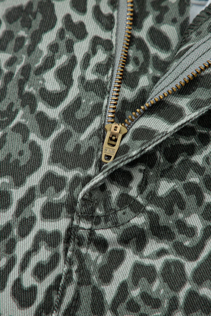 Hazel Blues® |  Gray Leopard Frayed Edge Wide Leg High Waist Jeans