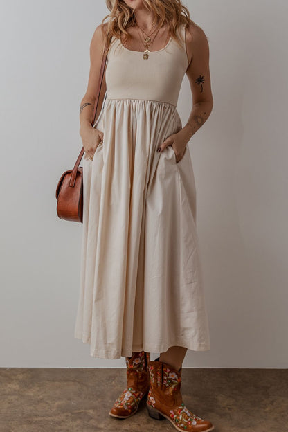 Hazel Blues® |  Scoop Neck Ribbed Bodice Sleeveless Midi Tank Dress