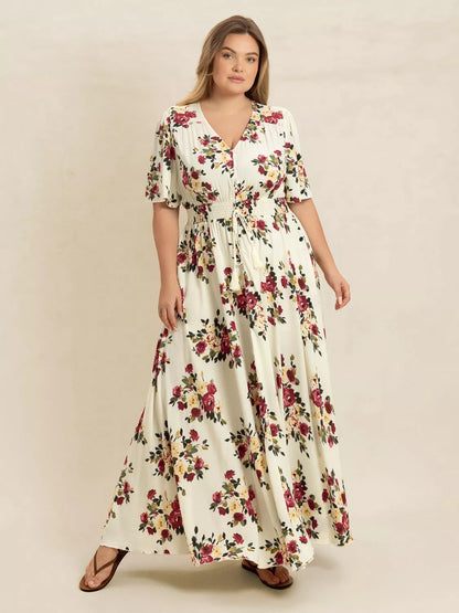 Hazel Blues® | Floral Flutter Sleeve Maxi Dress with Button Front