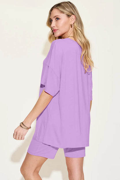 Hazel Blues® |  Basic Bae Bamboo V-Neck Drop Shoulder T-Shirt and Shorts Set