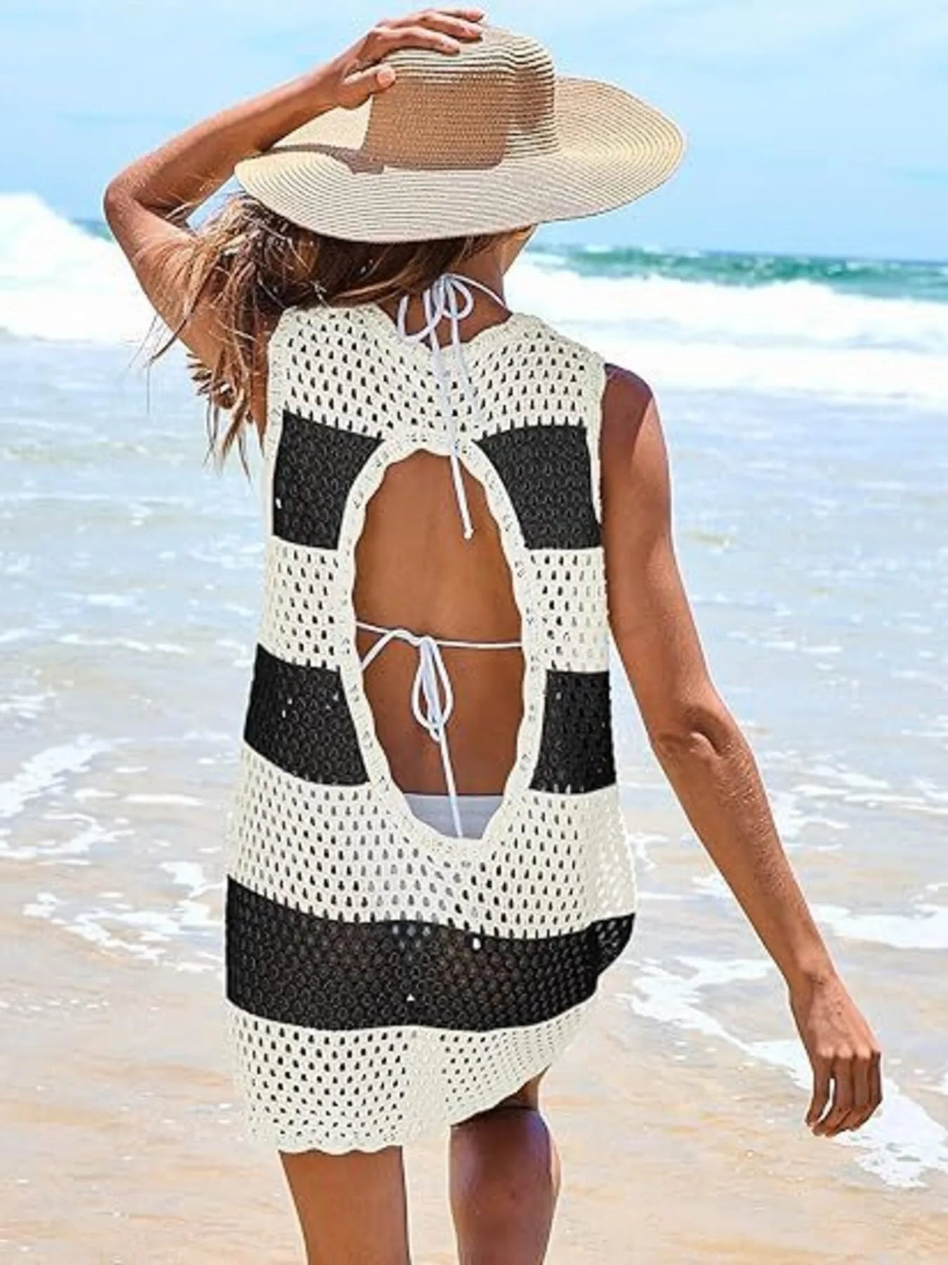 Hazel Blues® | Color Block Openwork Sleeveless Cutout Back Cover-Up
