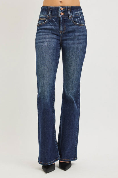 Hazel Blues® |  RISEN High Rise Flare Jeans With Seam Detail Waistband