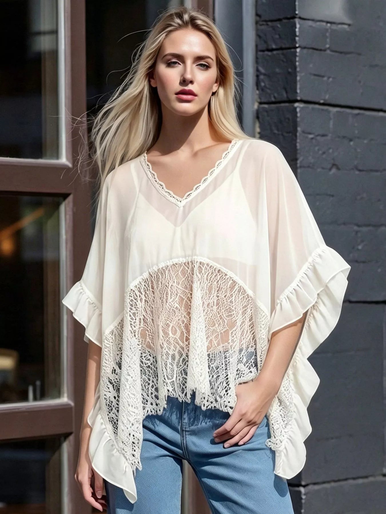 Hazel Blues® | Lace Trim Flowy Cover-Up