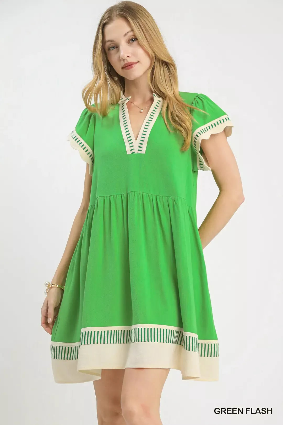 Hazel Blues® |  Umgee Linen Color Block Flutter Sleeve Dress
