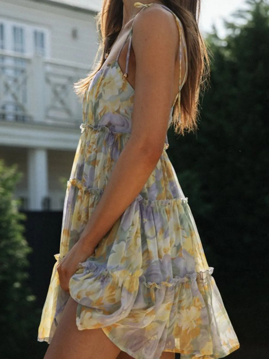 Hazel Blues® |  Frill Printed Square Neck Mini Cami Dress