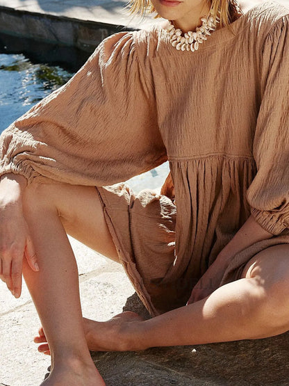 Hazel Blues® |  Relaxed Textured Babydoll Mini Dress with Back Keyhole Detail
