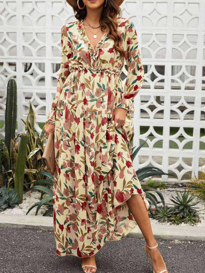 Hazel Blues® |  PREORDER Frill Printed V-Neck Flounce Sleeve Dress