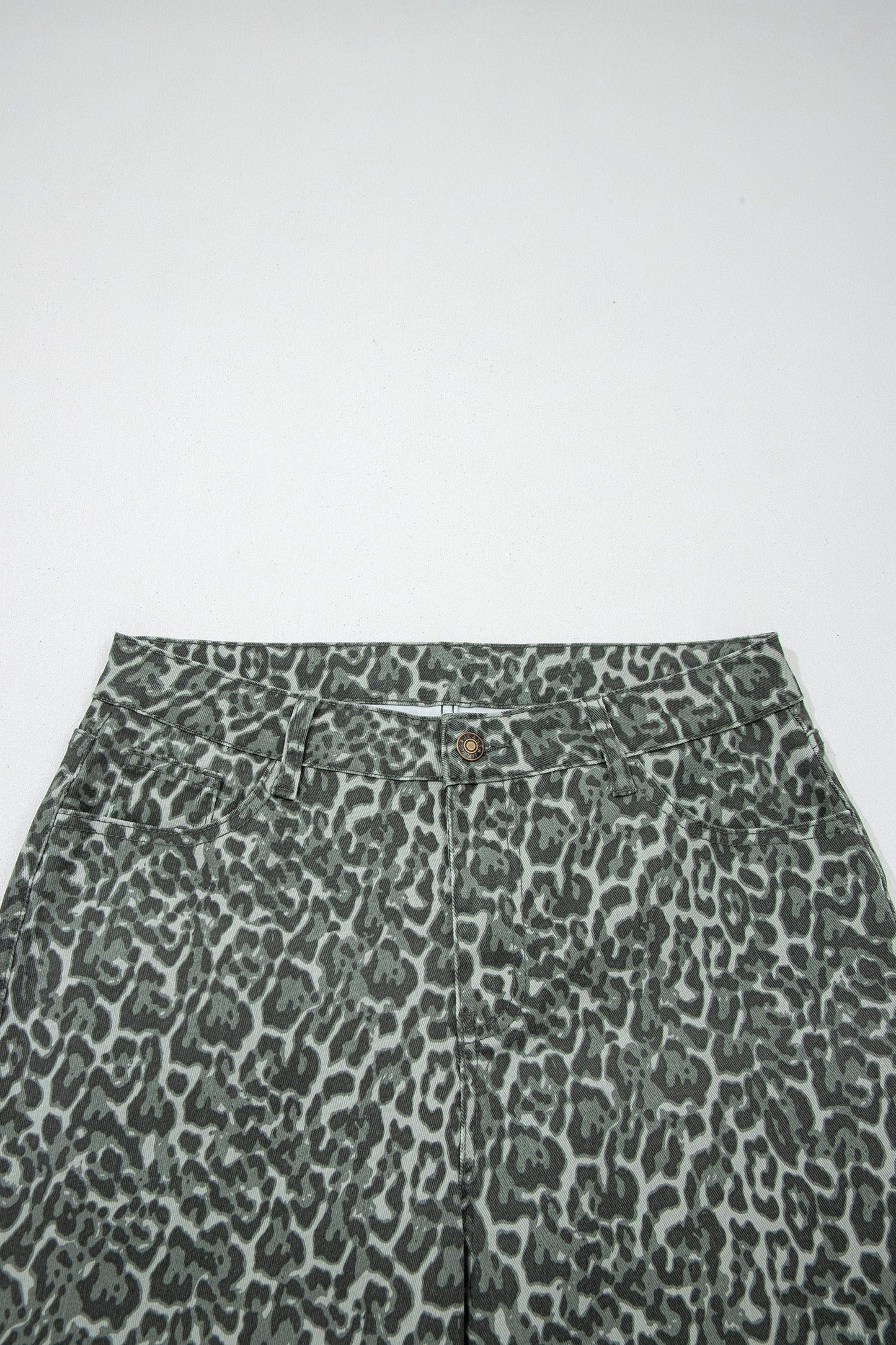 Hazel Blues® |  Gray Leopard Frayed Edge Wide Leg High Waist Jeans