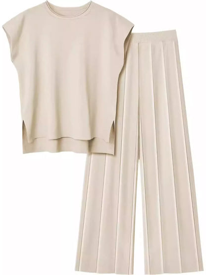 Hazel Blues® |  Casual Solid Color Cap Sleeve Top and Pants Knit Set
