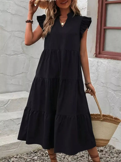 Hazel Blues® |  Ruffle Sleeve Tiered Midi Dress