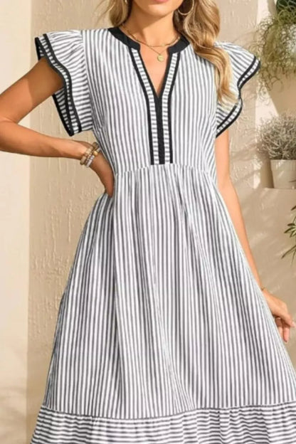 Hazel Blues® |  Striped Ruffle Sleeve Midi Dress