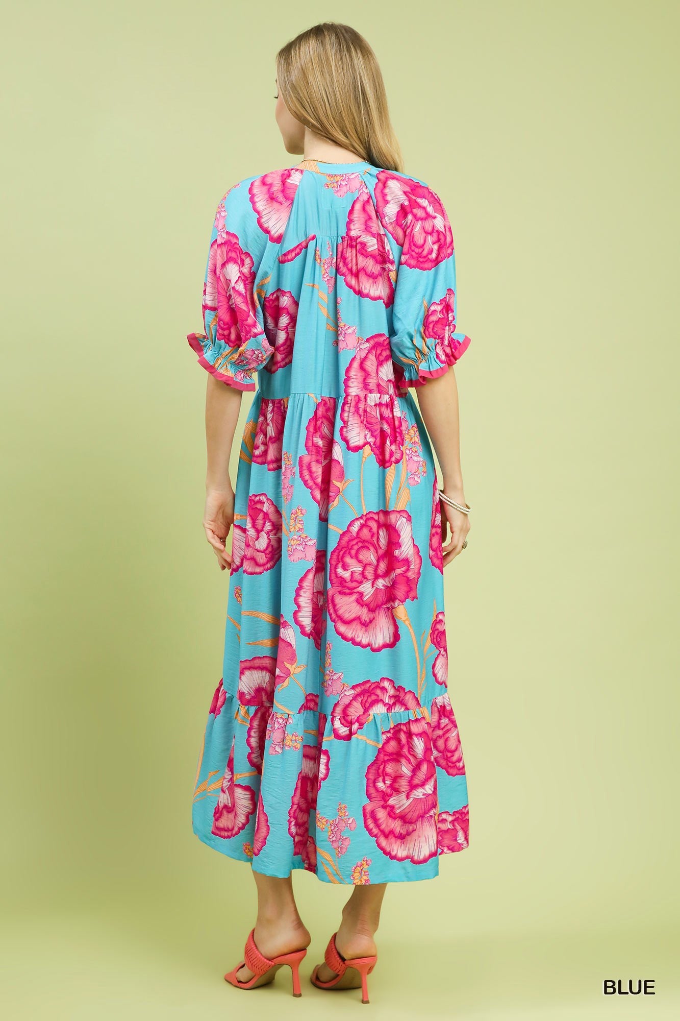 Hazel Blues® |  Umgee Floral Print Midi Dress with Contrast Trim