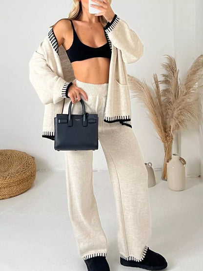 Hazel Blues® |  Button Up V-Neck Cardigan and Pants Sweater Set