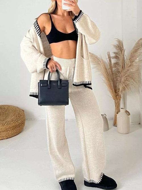 Hazel Blues® |  Button Up V-Neck Cardigan and Pants Sweater Set