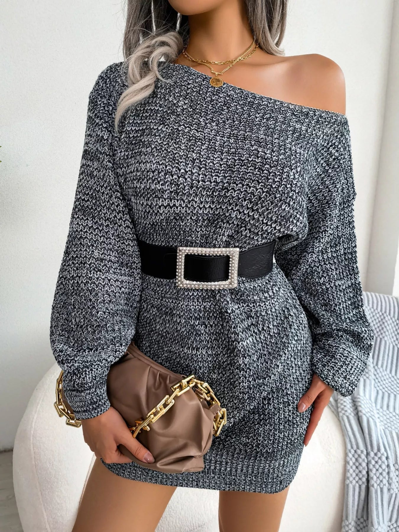 Hazel Blues® |  Multi-Color One-Shoulder Sweater Dress